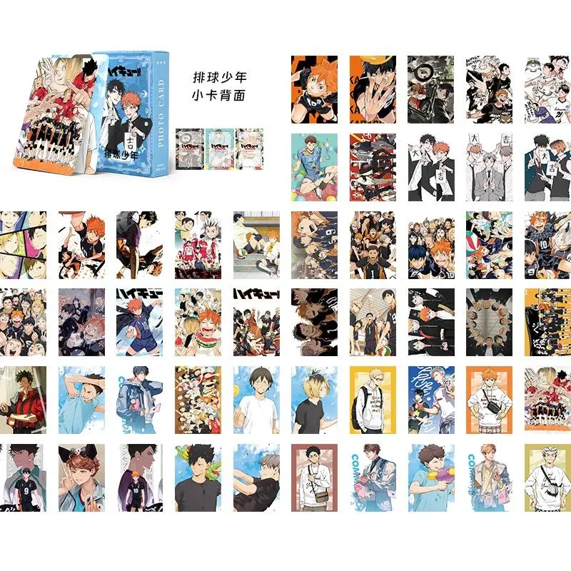 Haikyuu!! Shonen Volleyball Laser Mini Cards 50pcs High-Definition Character Anime Same-Style Peripheral Card Box LOMO Postcards