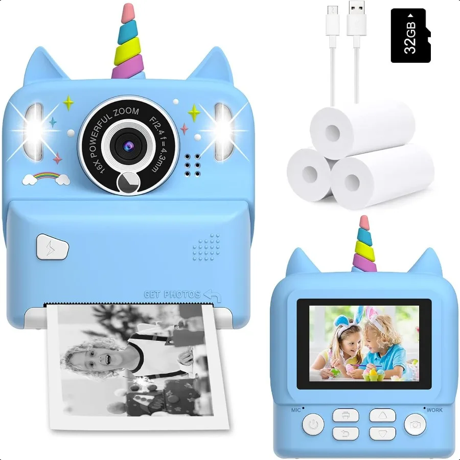 

Instant Print Camera for Christmas Birthday Gift Toy for Girl Boy Age 39 Selfie Digital Cameras with Cartoon Soft Silicone Cove