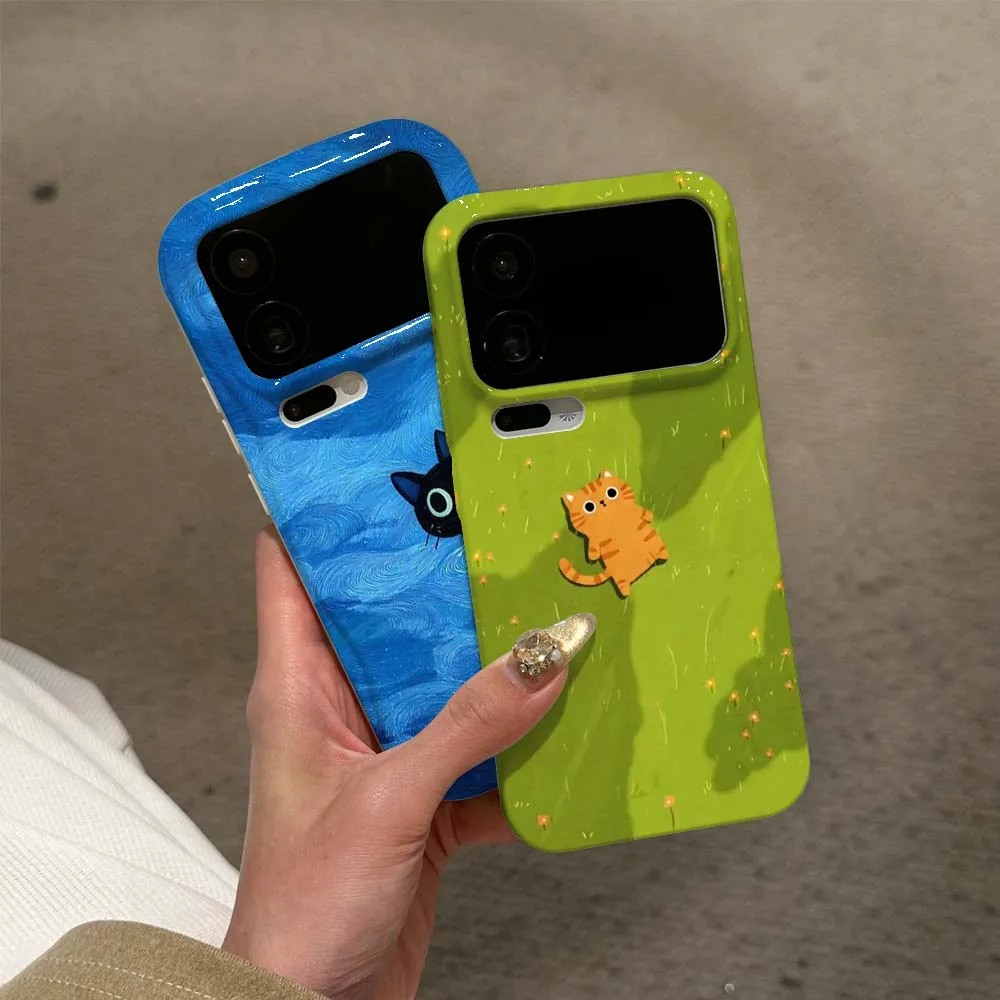 Cartoon Orange Cat Grass Phone Case For Xiaomi Mi 11 11i 11X 12T 17 15 NE Pro Lite Max Wave Oil Film view 6