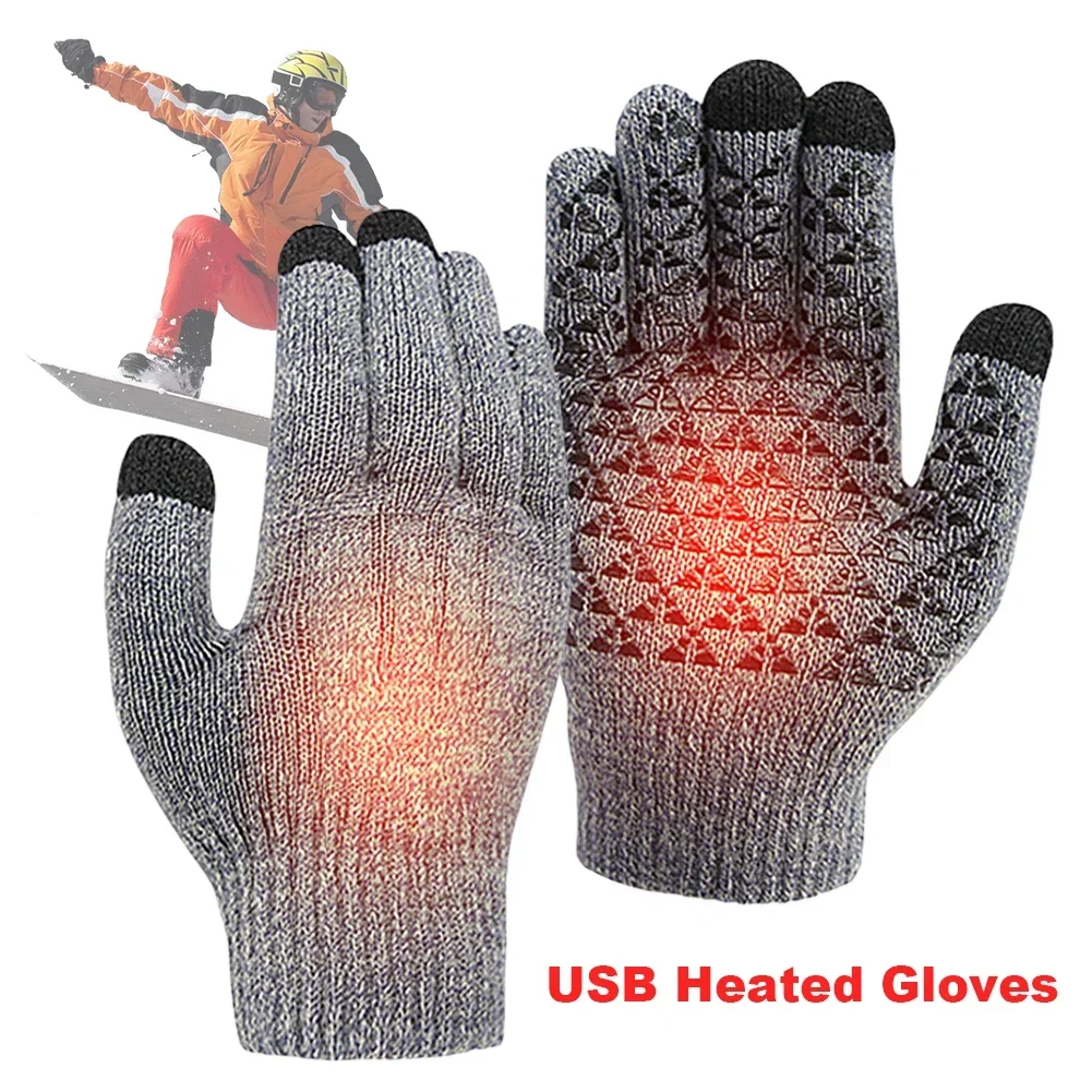 Motorcycle Bicycle Gloves USB Heating Gloves Touch Screen Winter Snowboard Gloves for Backpacking Mountaineering Riding Camping