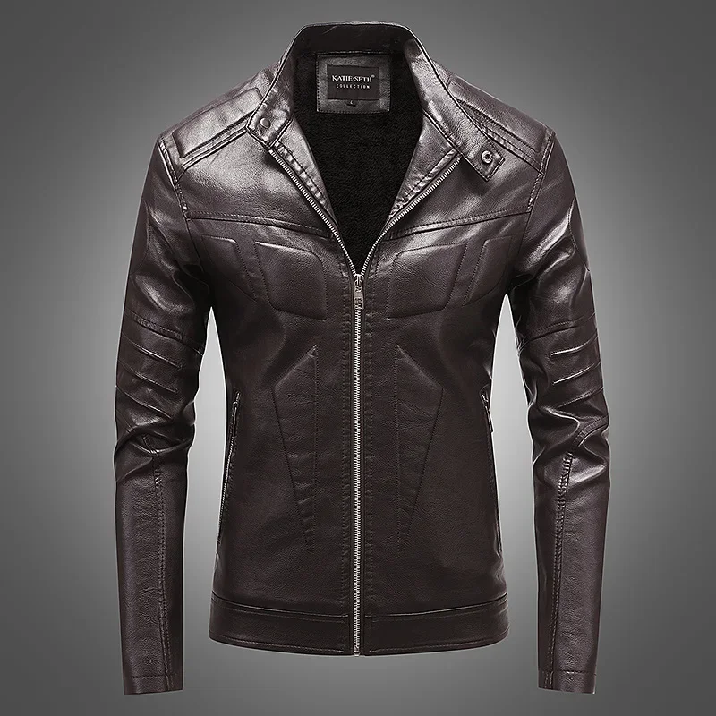 Autumn And Winter Leather Coat Men's Plush Insulation Standing Collar Men's Leather Jacket PU Motorcycle Jacket Leather Jacket