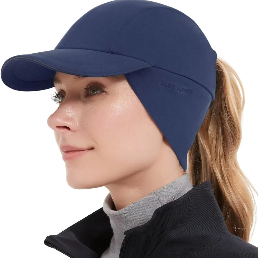 Women's Winter Golf Hat with Drop Down Ear Warmer for Hiking GADIEMKENSD Reflective Fleece Ponytail Sports Cap M24