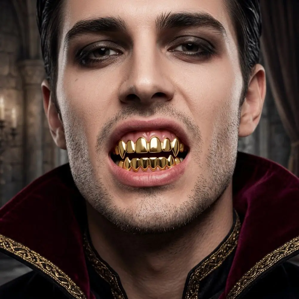 Trendy Top Bottom Set Teeth Grillz Durable Comfortable Dental Grills Unique Shiny Glossy Halloween Tooth Hip Hop Style