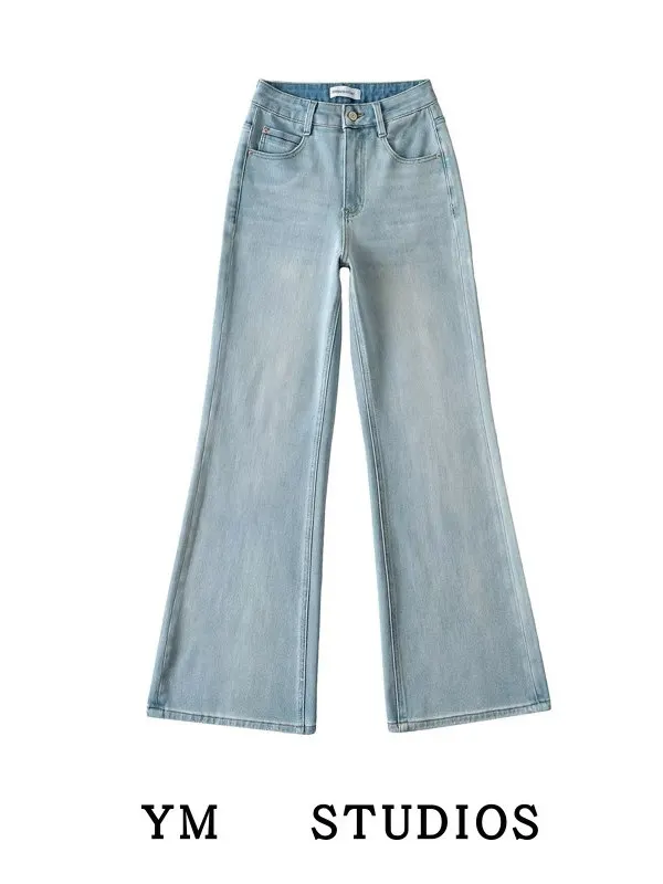 

Джинсы-колокольчики с высокой талией в американском стиле ретро, женские прямые длинные брюки для высоких девочек, повседневные широкие брюки с высокой талией