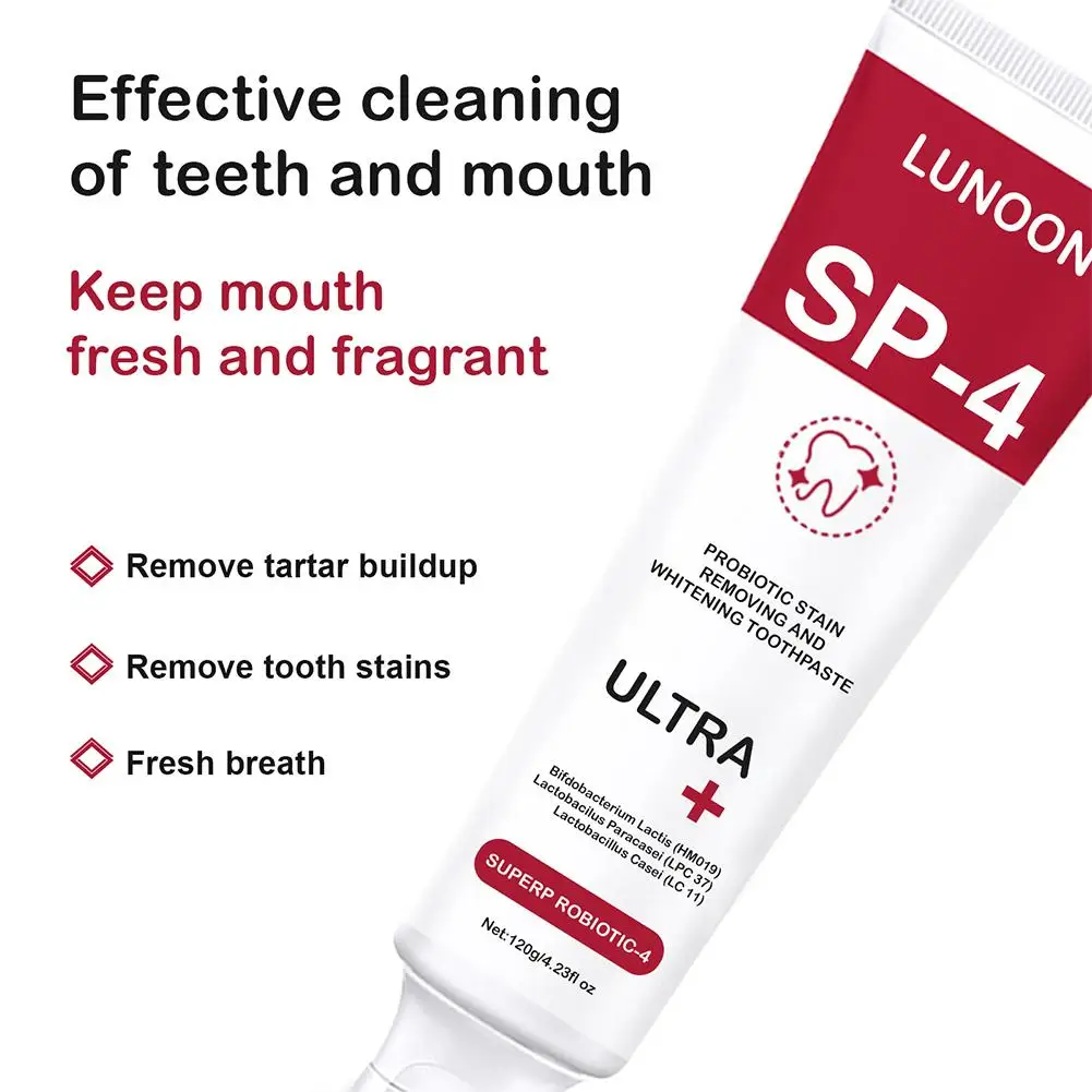 Creme dental clareador probiótico, proteger as gomas, boca fresca respiração, limpeza dos dentes, saúde dentária, SP-4, 120g