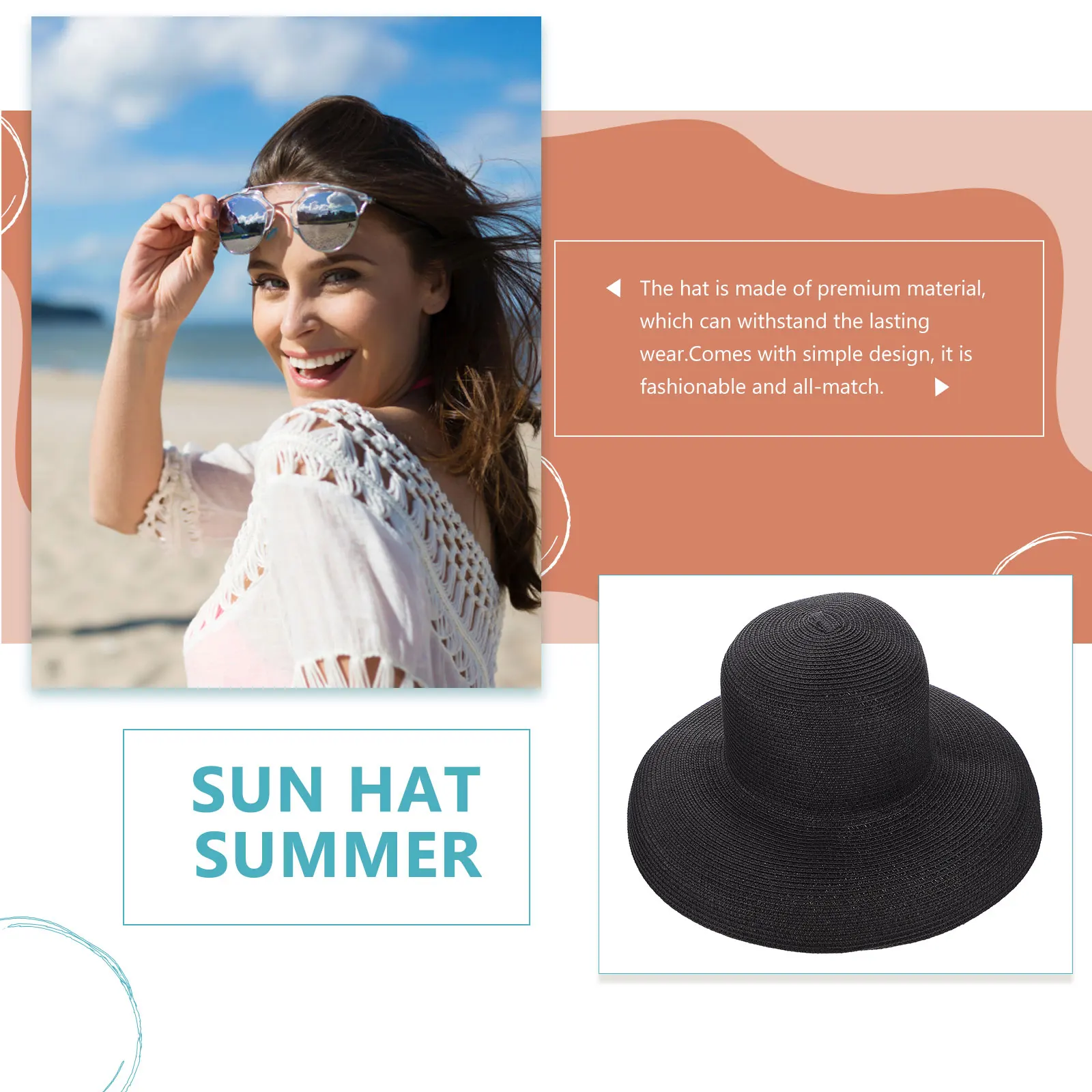 

Sun Protection Hat Uv Resistant Outdoor Straw Woven Cap Breathable Beach Sunshade Headwear Lightweight Summer Hat For Women Men