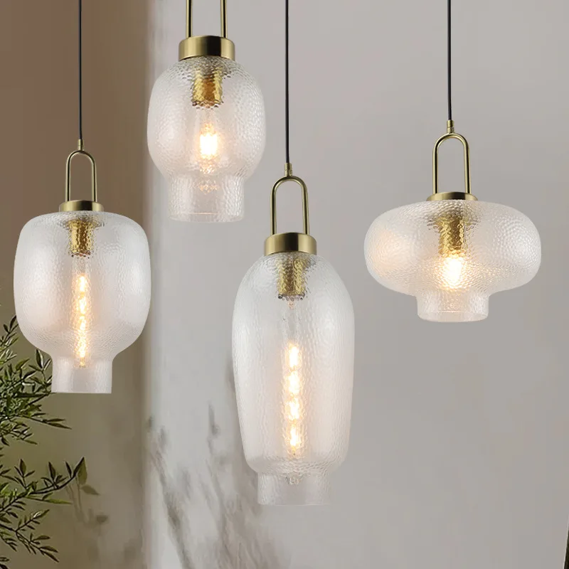 

Nordic postmodern simple restaurant bar chandelier clear striped glass decorative atmosphere pumpkin lighting