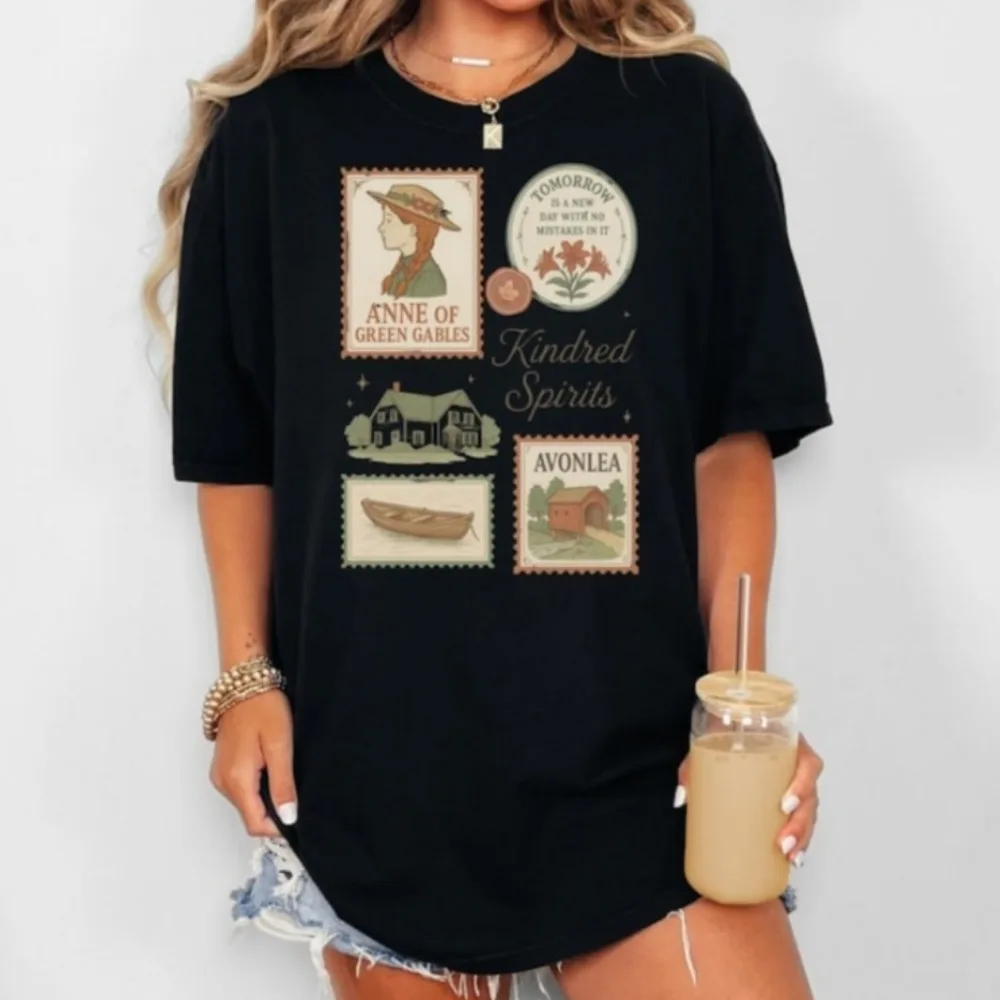 Anne of Green Gables Shirt Vintage-inspired Graphic Tees Stamp Pattern Printing Clothes Color Print Classic Pattern Loose Tops