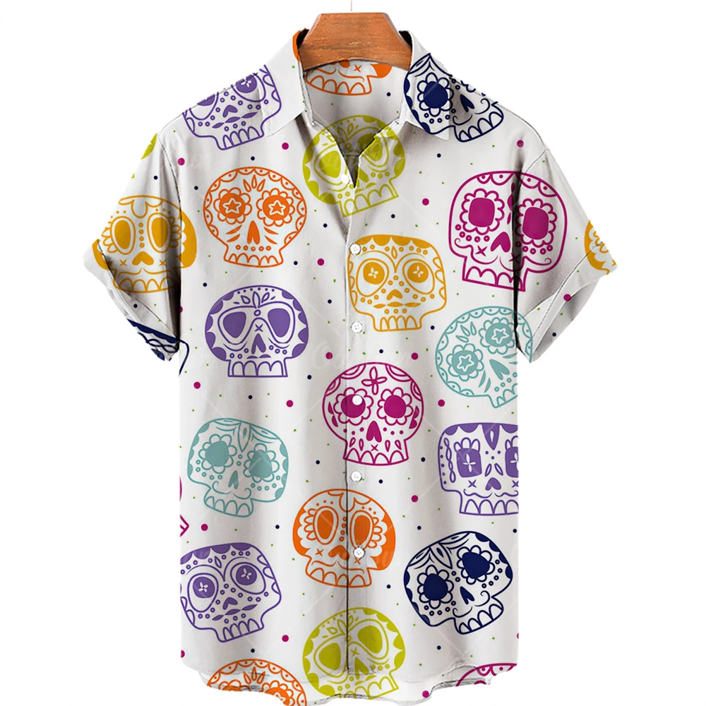 Men's Summer Hawaiian Oversized Y2k Skull Shirt for Men Pattern Graffiti Fashion Cute Floral Casual Vintage Custom Harajuku Hot