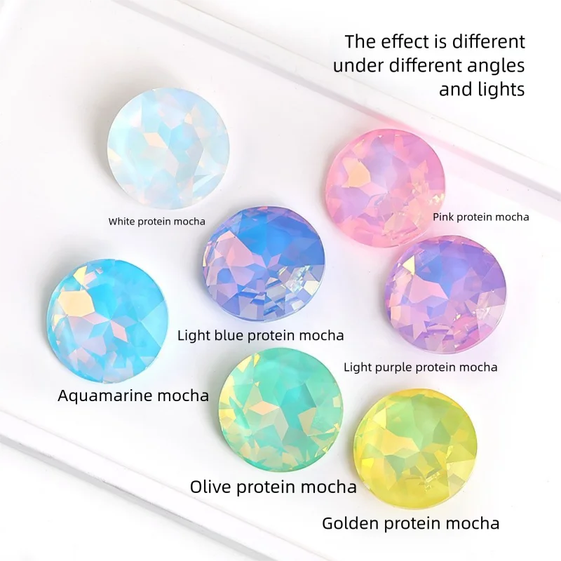 New 27Mm Mocha Protein Round Geometric Crystal Glass Rhinestones With Gemstone Flower And Pointed Base For DIY Hair Accessories