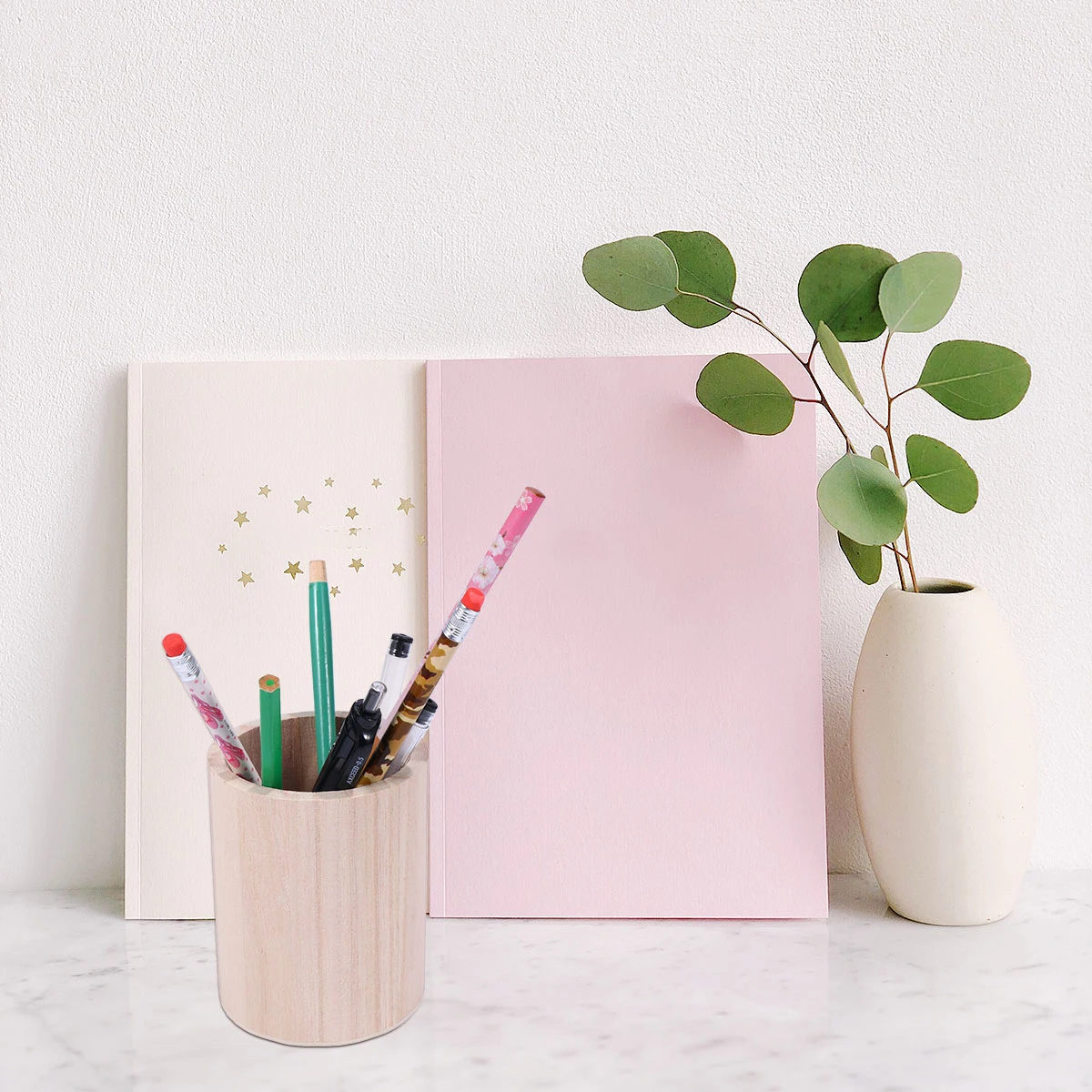 

2 Pcs Work Desk Wooden Pen Holder Accessories Pearl Mud Pencil Holders Container Organizer