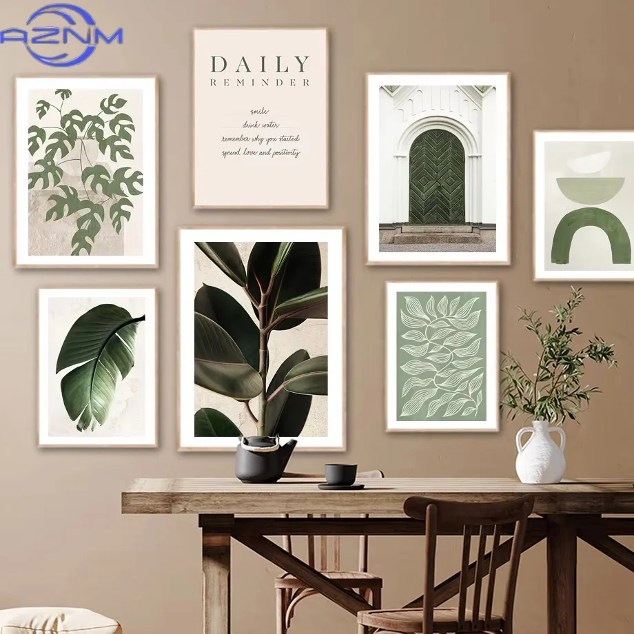 AZNM Plant Gate Green Monstera Leaf Poster and Printing Bohemian Shape Wall Art Canvas Painting Decoration Pictures Living Room