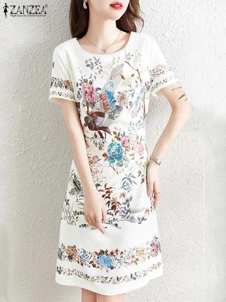 2024 Summer Floral Printed Sundress Women Elegant Party Work Dress ZANZEA Bohemain Vestidos Casual Short Sleeve Knee-length Robe