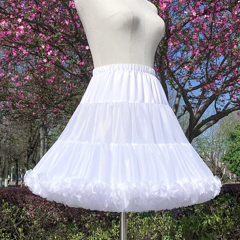 Women Vintage Lolita Clothing Cosplay Petticoat A-Line Puffy Tutu Skirt Tulle Ballet Dance Pettiskirts Big Bowknot Underskirt