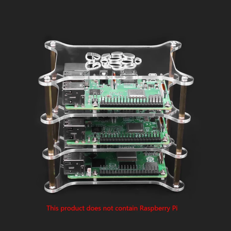 Raspberry Pi Overlay Multiple Layers Acrylic Clear Case Transparent Shell with Raspberry Pi Logo for Raspberry Pi 5/4B/3B+/3B