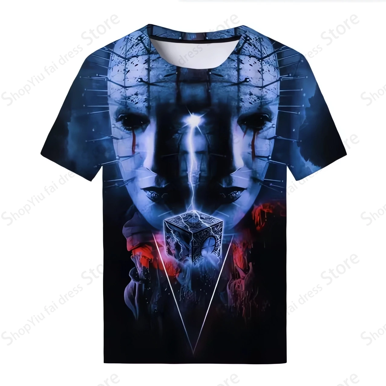 Camiseta de Pinhead para hombre y mujer, camisa de manga corta con estampado de Hellraiser de película de terror en 3d, moda de Hip Hop