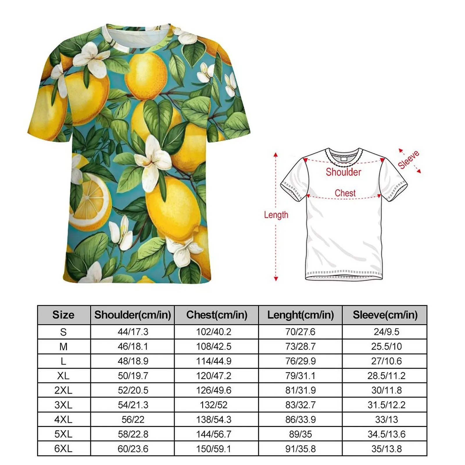 Tropical Lemon Blossom T-Shirt For Male Graphic O Neck T Shirts Premium Harajuku Tops Short Sleeves Classic Plus Size Tee Shirt