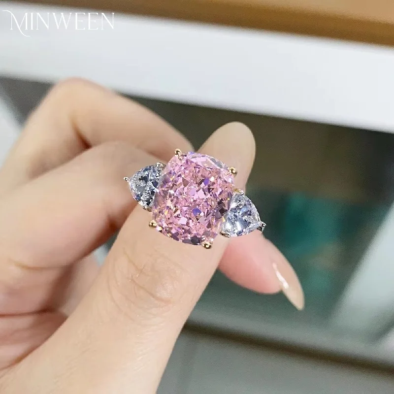 MINWEEN 6CT Lab Pink Diamond Ring With 925 Sterling Silver For Women Ring Wedding Party Jewelry