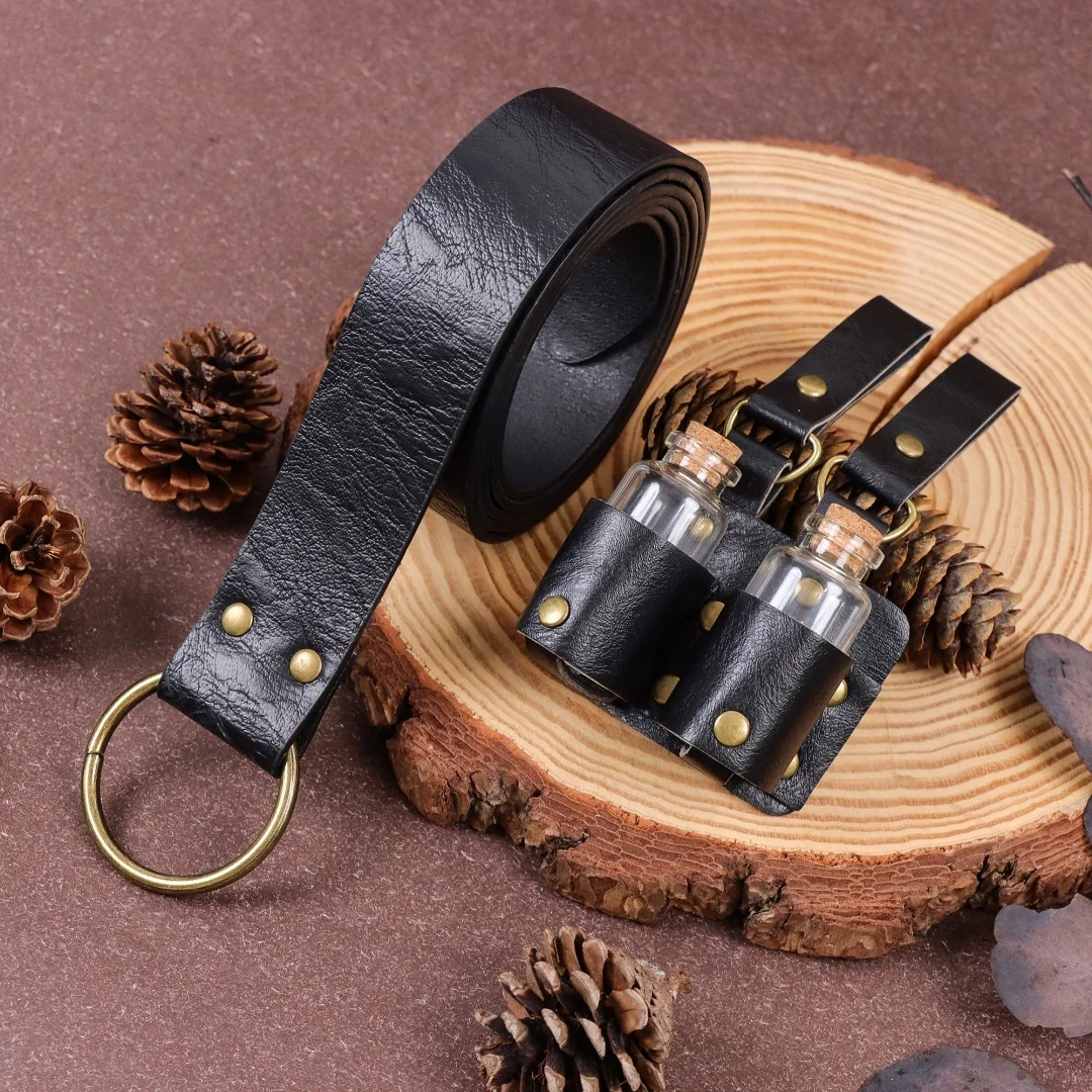 Medieval Wizard Witch Dark Magic Cork Potion Glass Bottle Holder Steampunk Alchemist Healer Larp Cosplay Costume Belt Accessory