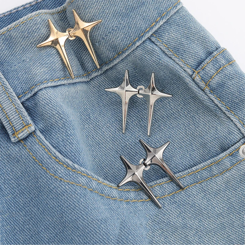 Cross Star Waist Buckle Adjustable Detachable Pants Clips Trendy Waist Tightener Nail-free Metal Button Snaps For Jeans Decor