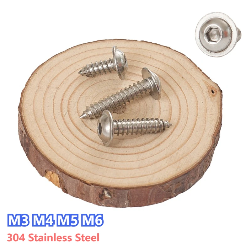

304 Stainless Steel Button Head with Pad Hexagon Socket Self Tapping Screws M3 M4 M5 M6 Round Head wiith Gasket Screws