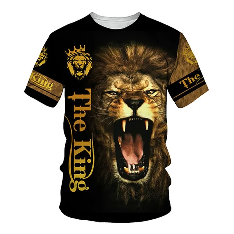 Factory Direct Sales 2024 New Cross-border Aliexpress Men\'s and Women\'s T-shirt Lion Animal Image Series 3D Digital Printed Top