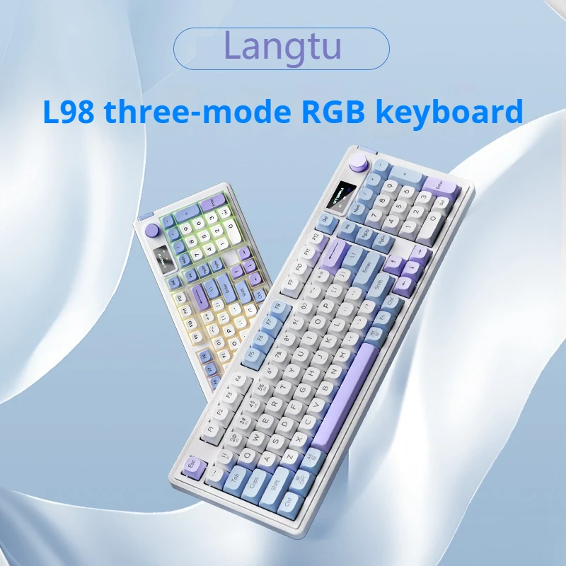 New Langtu L98 Membrane Keyboard Tri-Mode Wireless Bluetooth Logo Screen Mechanical Knob Mute Rgb Light E-Sports Office Keyboard