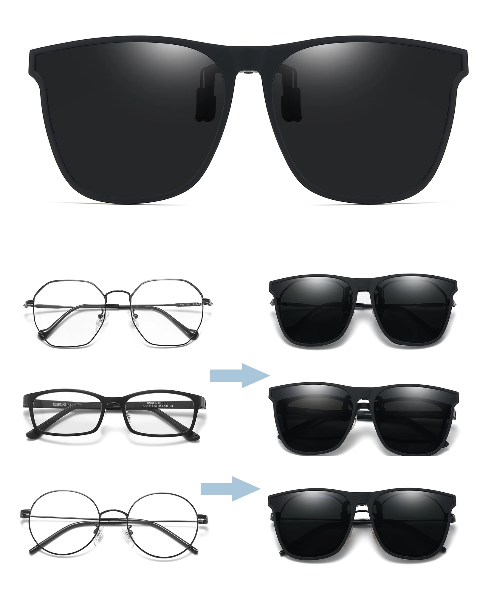 Polarized Fishing Outdoor Clip-on Flip Up Clip Rimless Sunglasses for Prescription Glasses - TAC Lens with UV400