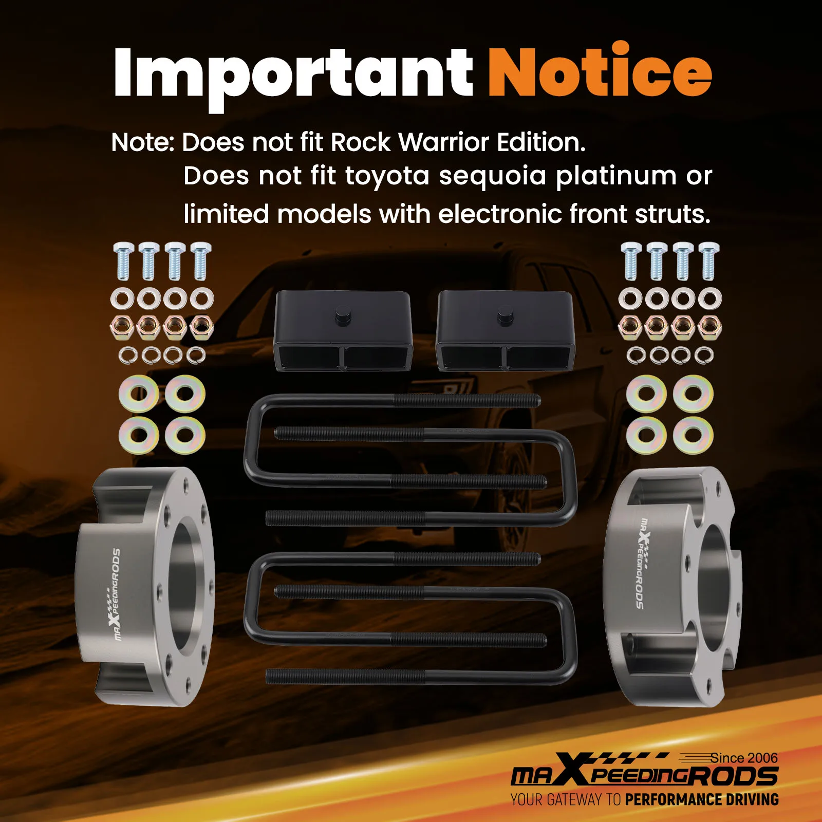 Complete Lift Spacer Kit 3"F 2"R for Toyota Tundra 2007-2021 2WD 4WD Aluminum