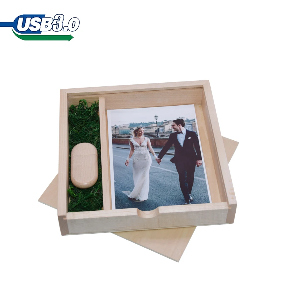 Wood Photo Gift Box USB 3.0 Flash Drives Wedding Custom Pen Drive Real Capacity Memory Stick Photography U Disk 64G