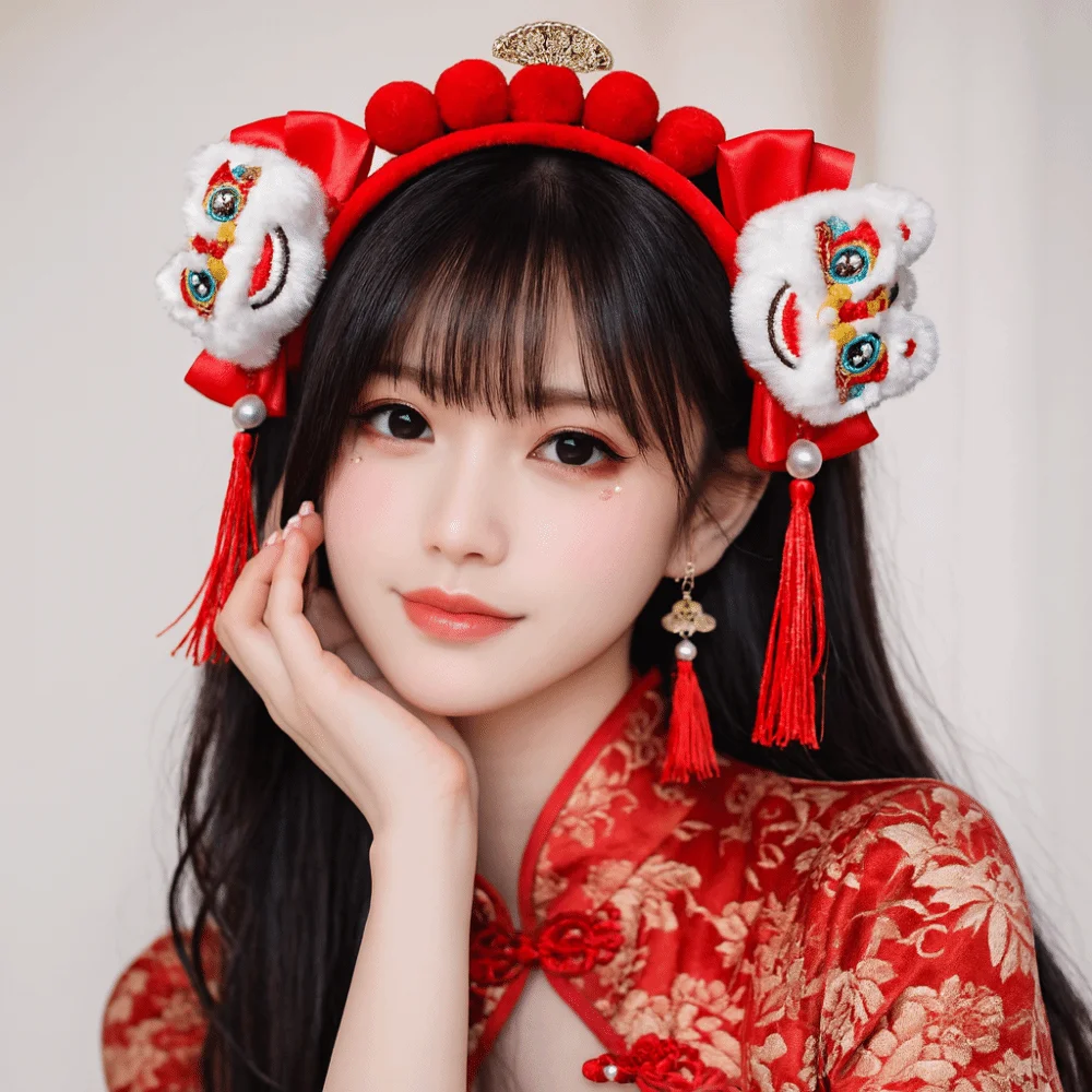 

Новогодний обруч для волос Sweet Horse, вышитый бант, повязка для волос в древнем стиле, головной убор, золотой замок, аксессуары для волос Hanfu, женские аксессуары