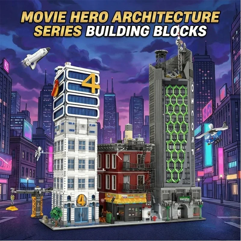 Klemmbausteine Filmhelden-Architektur-Serie Baustein-Set Film-Architektur Modulares Montagemodell Sammelsteine Heimdekoration Kreatives Spielzeug Geschenke für Erwachsene
