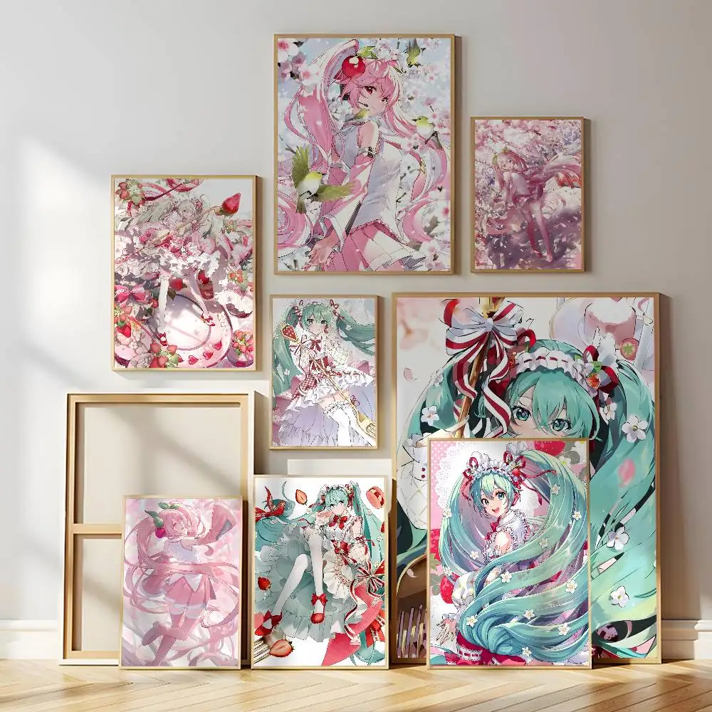 Anime H-Hatsune M-Miku Poster Self-adhesive Wall Mural Art Waterproof Sticker For Bar Room Decor High Quality Print Gift