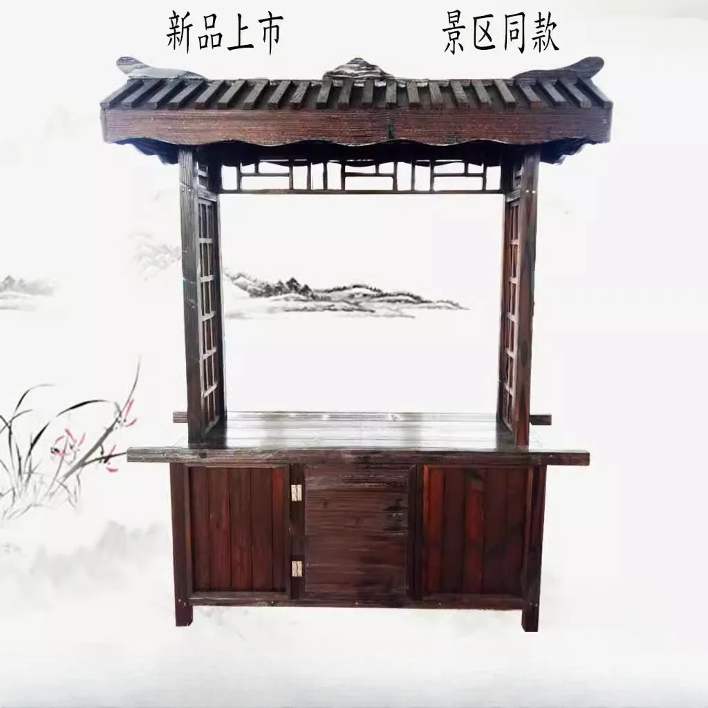 #Anticorrosive wood sales truck Antique snack cart Wooden hand push kiosk Scenic area Mobile sales car Dining car Stall car