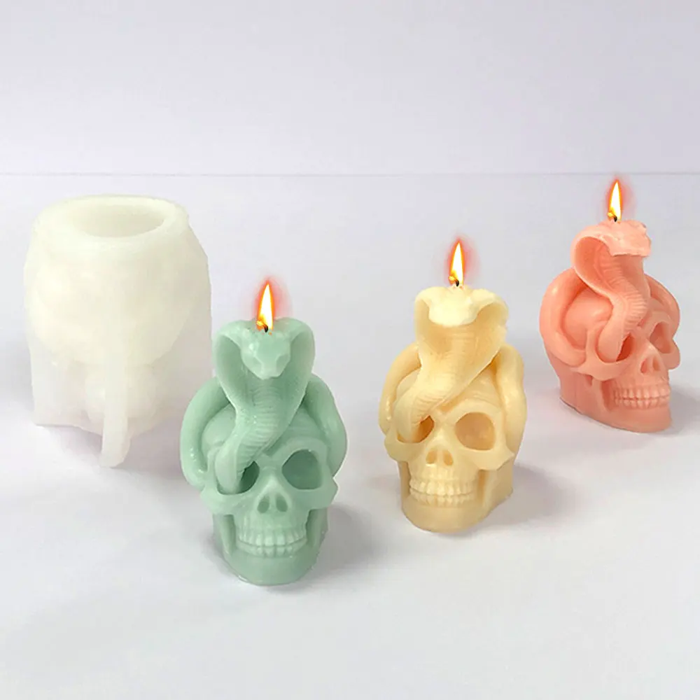 Snake Twine Skeleton Candle Silicone Mold Terror Skull Halloween Plaster Party Decor Cranium Resin Mould Festival Chocolate Gift