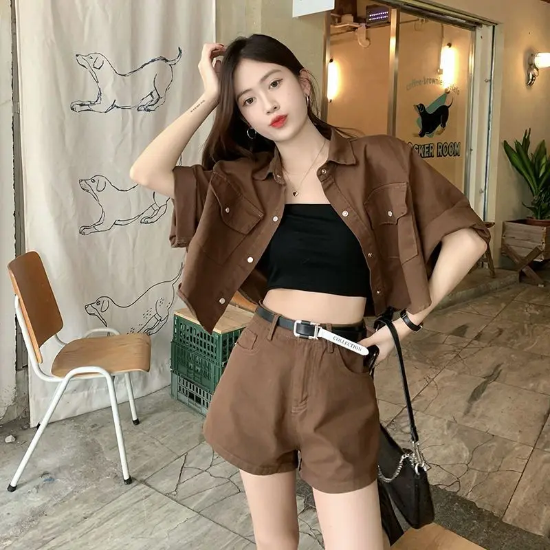 Retro Denim Fashion Set for Women Summer 2024 New Korean Style Shorts with a Sense of Luxury and Age Reduction Two-piece Set