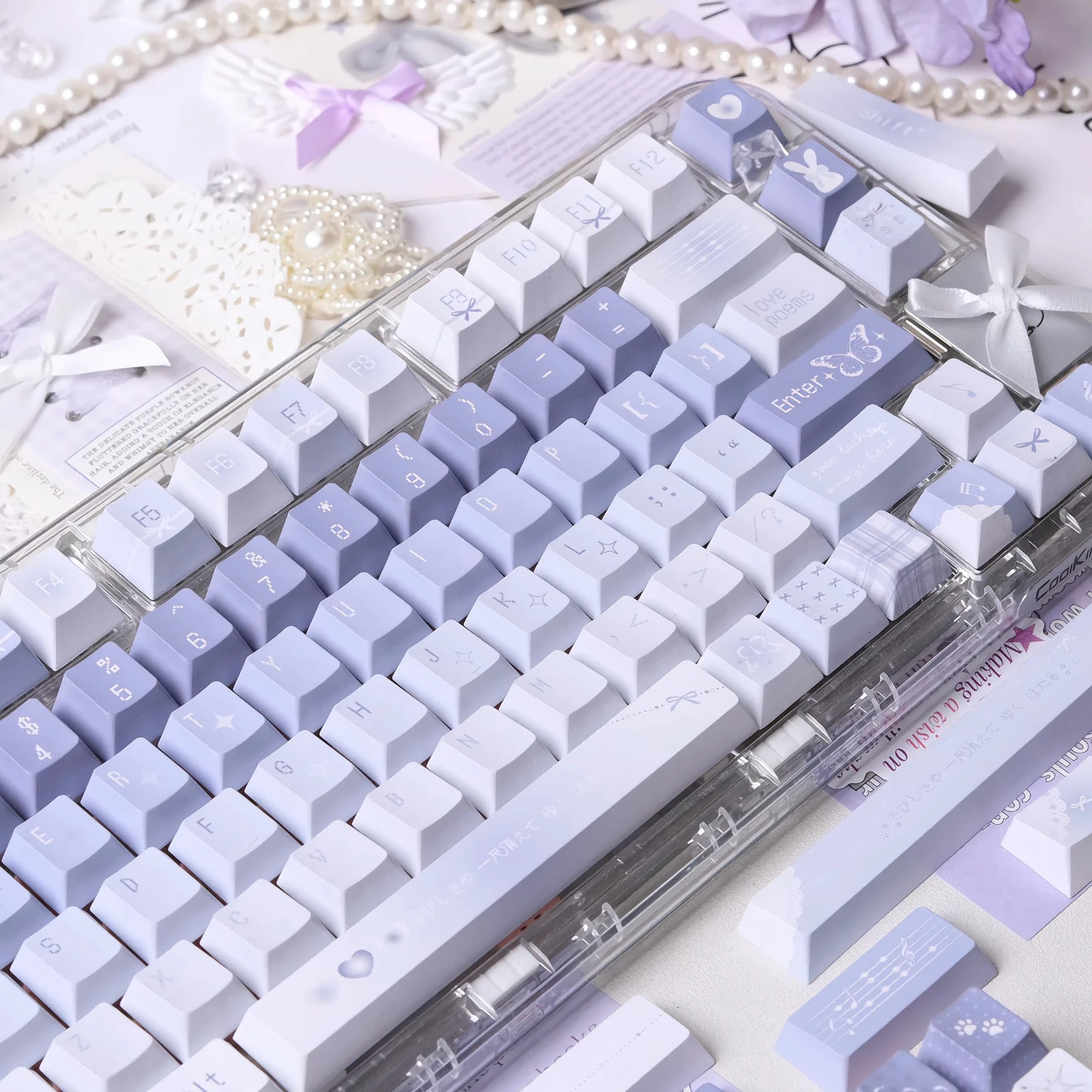 MAIMOOO Gradient Purple Keycap FOA Cherry Profile PBT Custom Butterfly Star Element Romantic Keycaps for Mechanical Keyboard