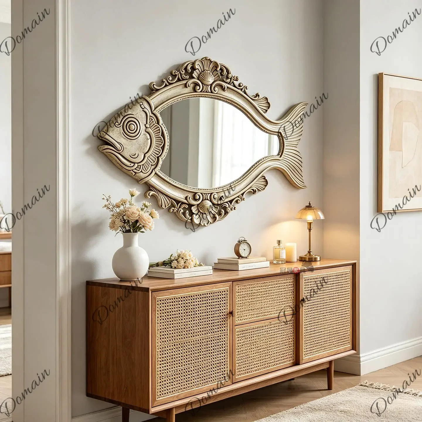 X46 European Retro Bathroom Mirror Wall-mounted Fireplace Decorative Mirror French Engraved Enigma Mirror