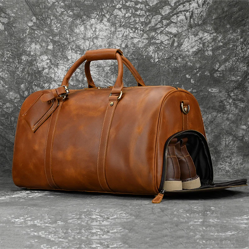 Hot Selling Leather Travel Bag Vintage Leather Travel Duffle Bag With Shoe Pocket Weekend Bag Men Male travel bag luggage bag