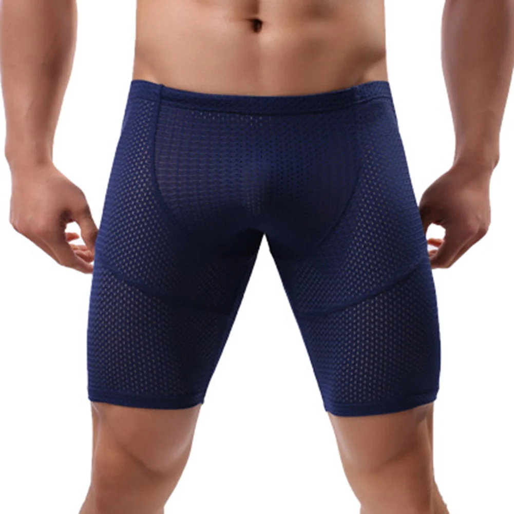 Men Stretch Underwear Longshorts Breathable Mesh Panties Sports Pants Long Underwear Lengthening Wear Resistant