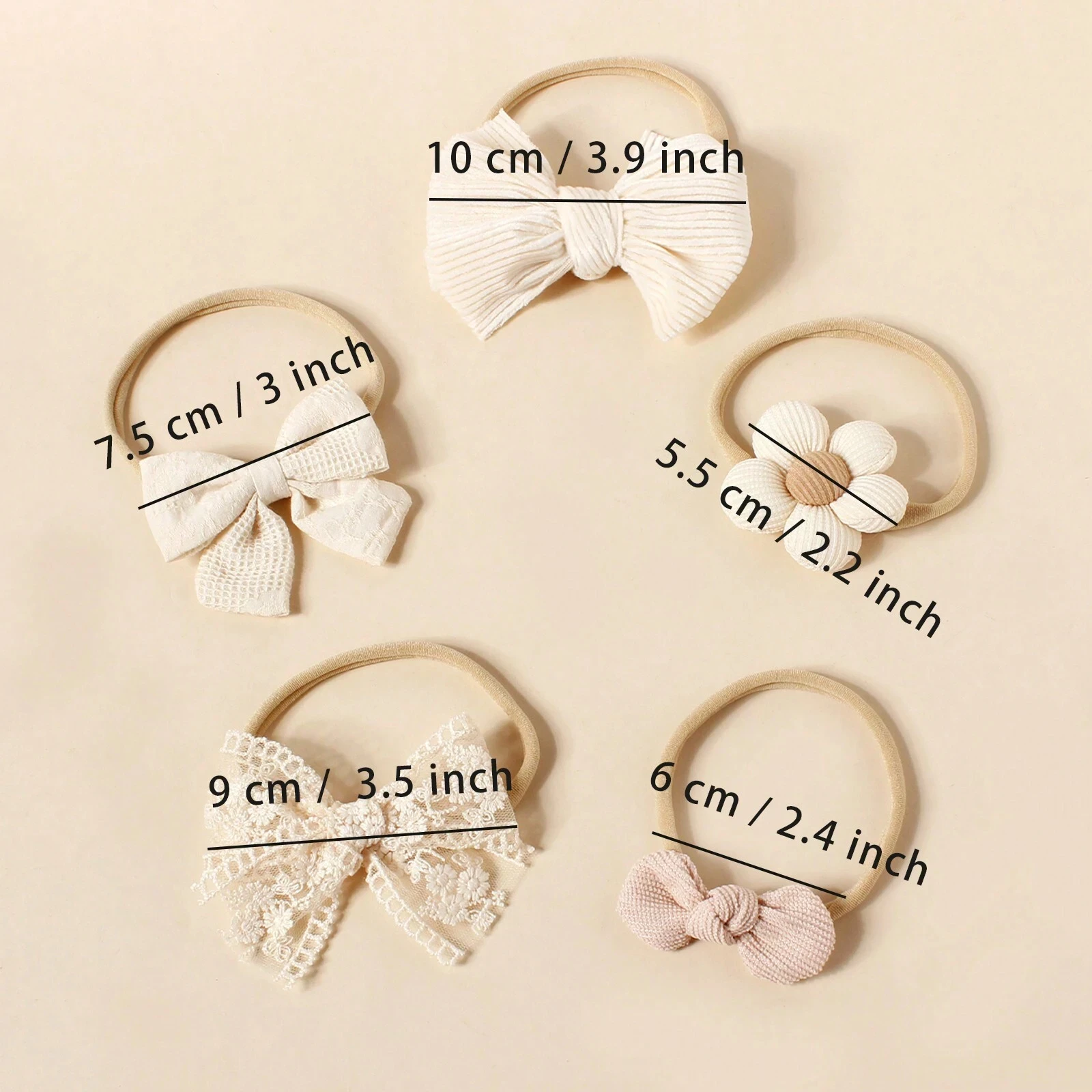 5pcs Beige Fashion Hair Accessories Different Style Girls Bow Hairband Toddler Daily Decor Floral Headband