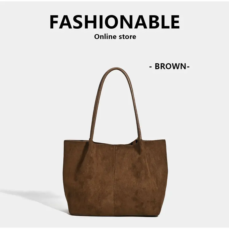 Unterarm-Umhängetasche aus Wildleder mit passender Geldbörse, große Kapazität für Damen, Alltags-Pendler-Einkaufstasche, einfarbige Vintage-Handtasche für Damen – Detail 7