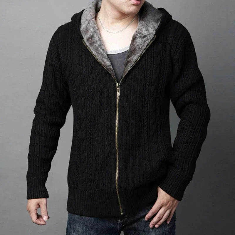 

Plus Size Winter Sweater Jacket Knitted Outwear Casual Coat with Hood Warm Cardigan Inside Fleece Thick Warm Clothing