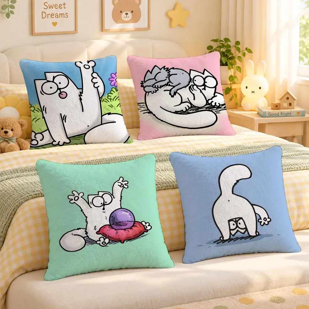 Cartoon Simons Cat Funny Art Cushion Cover Personalized Soft Plush Pillow Living Room Home Sofa Bedroom Office Car Cushion