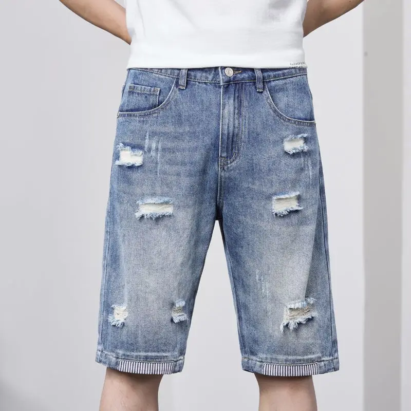 Men Denim Shorts Summer New Style Thin Section No Elastic Force Slim Fit Short Jeans Male Brand Clothing  Blue High Quality