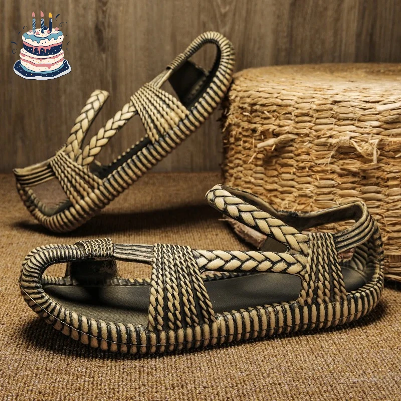 

Summer Men's Straw Sandals Comfortable Flat Casual Flip-flop Shoes Men Wear-resistant Sandal for Men Outdoor Beach Shoes Size 47
