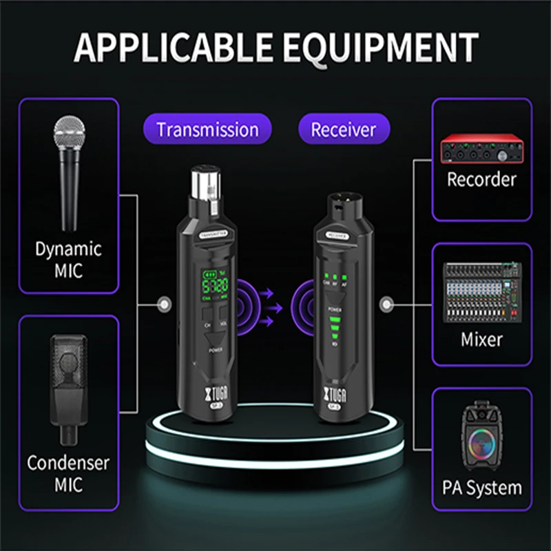 XTUGA SF-1 UHF Professional Microphone Wireless Converter XLR Adapter Rechargeable Battery For Dynamic/Capacitive Microphones