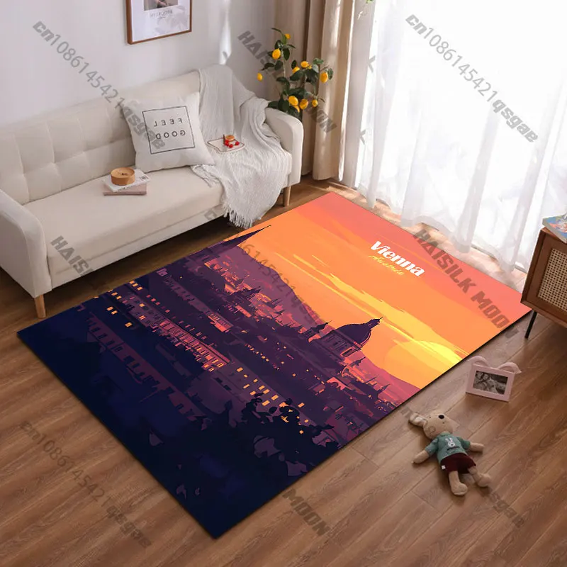 Sunset over Vienna skyline carpet Yoga living room room decor children's crawling mat doormat area rug games mat