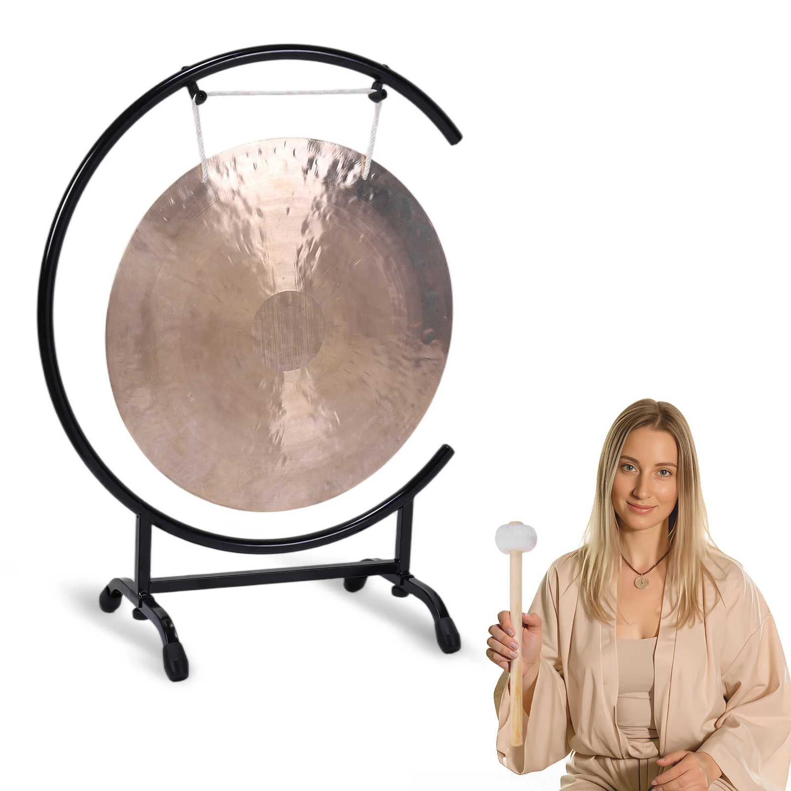 

1 Set Chinese Gongs with Stand and Mallet Mini Desktop Gong Chinese Table Gong for Home Decor Housewarming Blessing