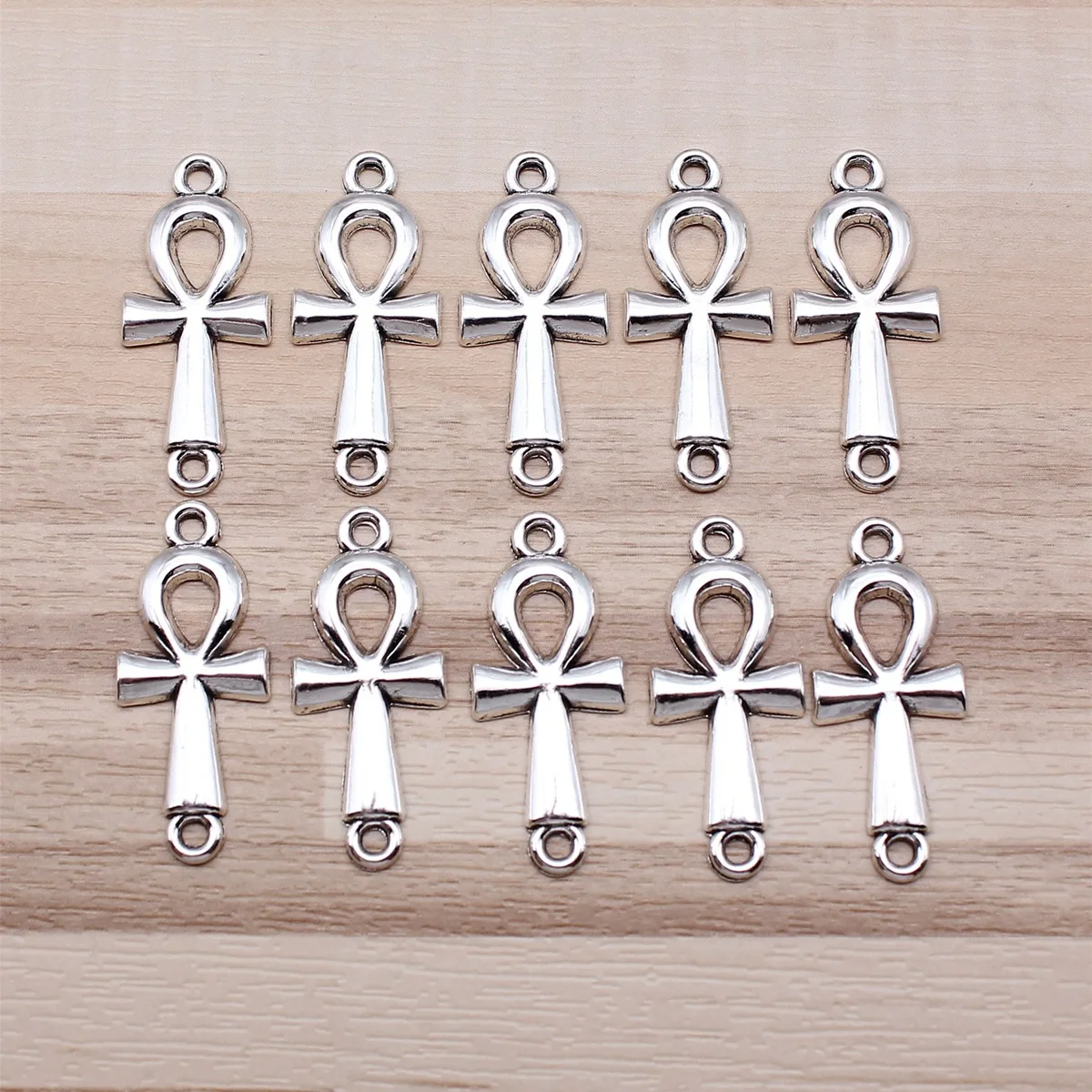 IFOCUS 10pcs/Lot Ancient Egyptian Life Key Ankh Cross Connector Charms For DIY Jewelry Making Zinc Alloy 12x30mm/0.47x1.18inch